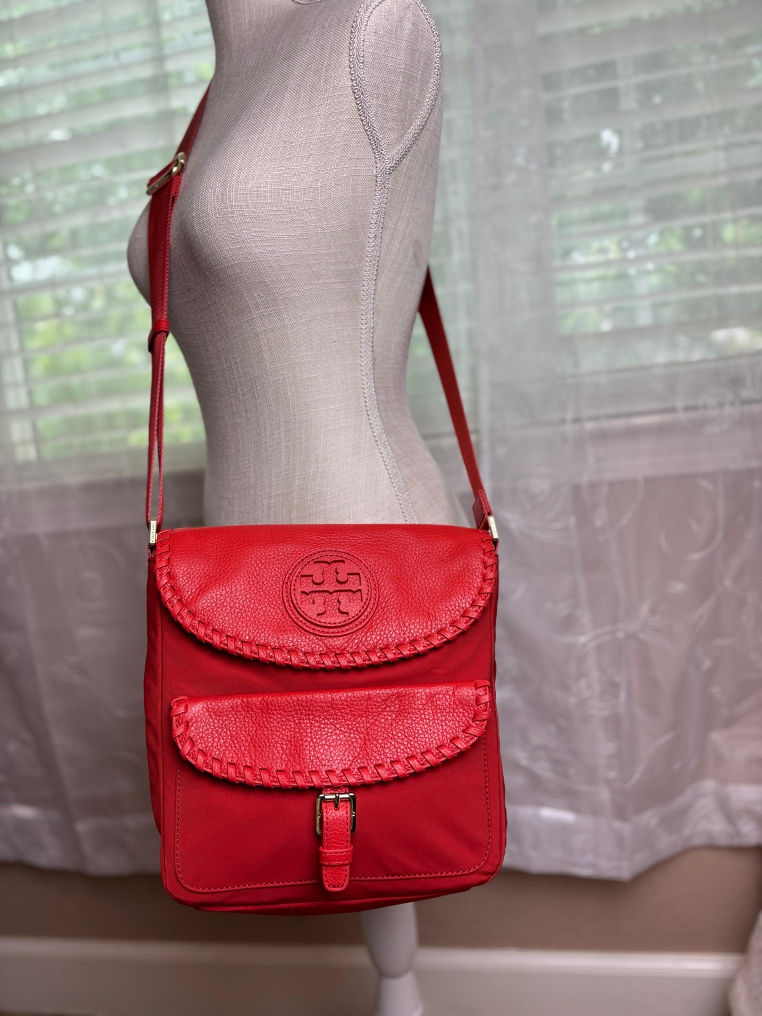 Tory Burch Marion Nylon/Leather Whip Stitch Messenger Bag Crossbody