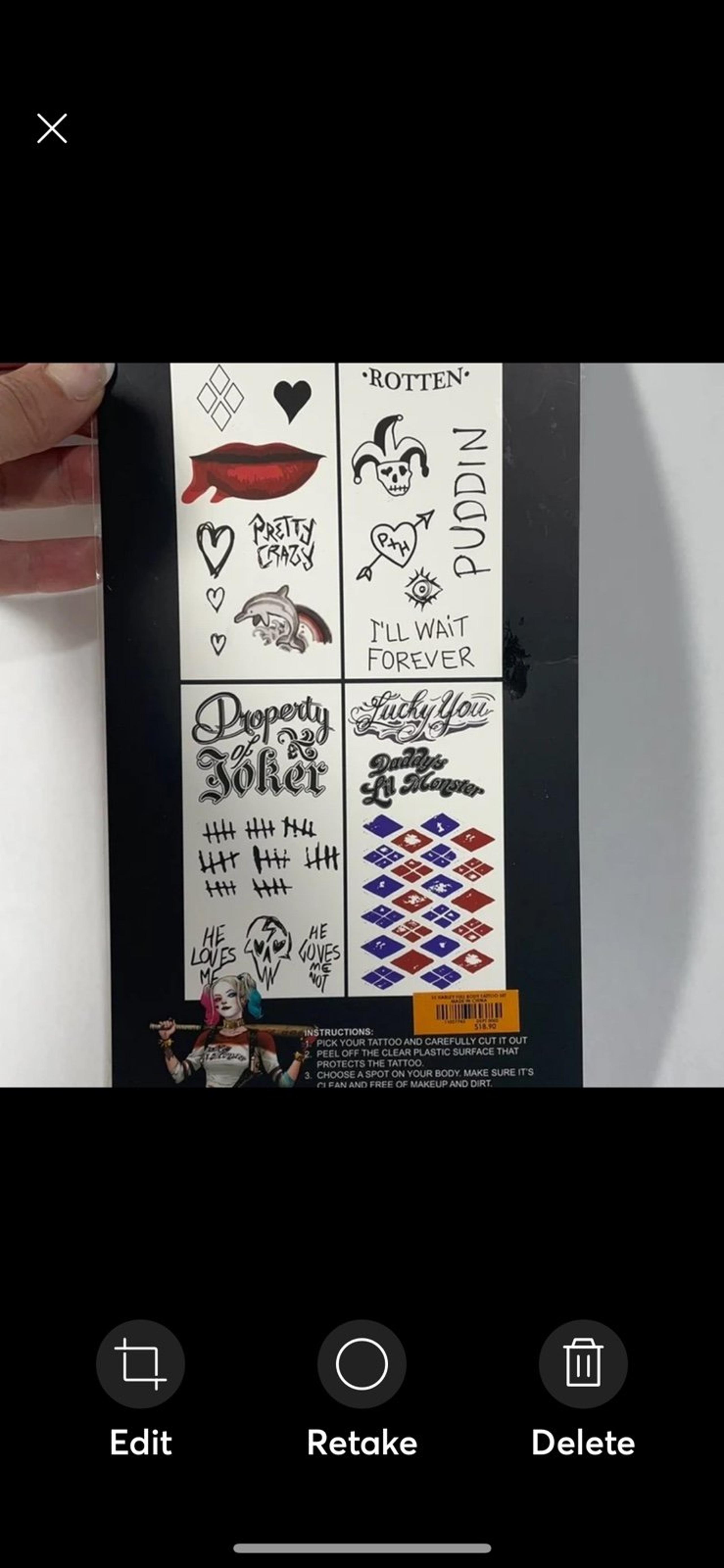 Harley Quinn temporary tattoos Halloween costume