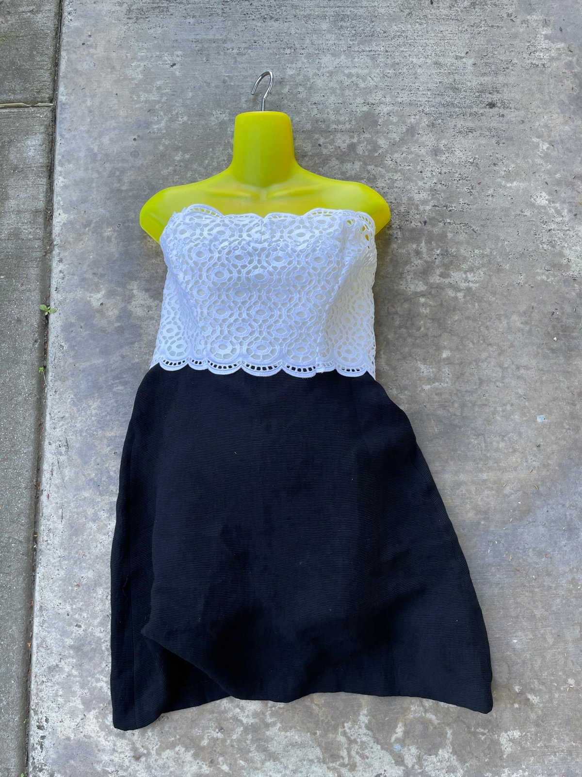 Sandro Strapless TWO-TONE Crochet LACE bustier MINI Rib Dress Gorka SZ 40