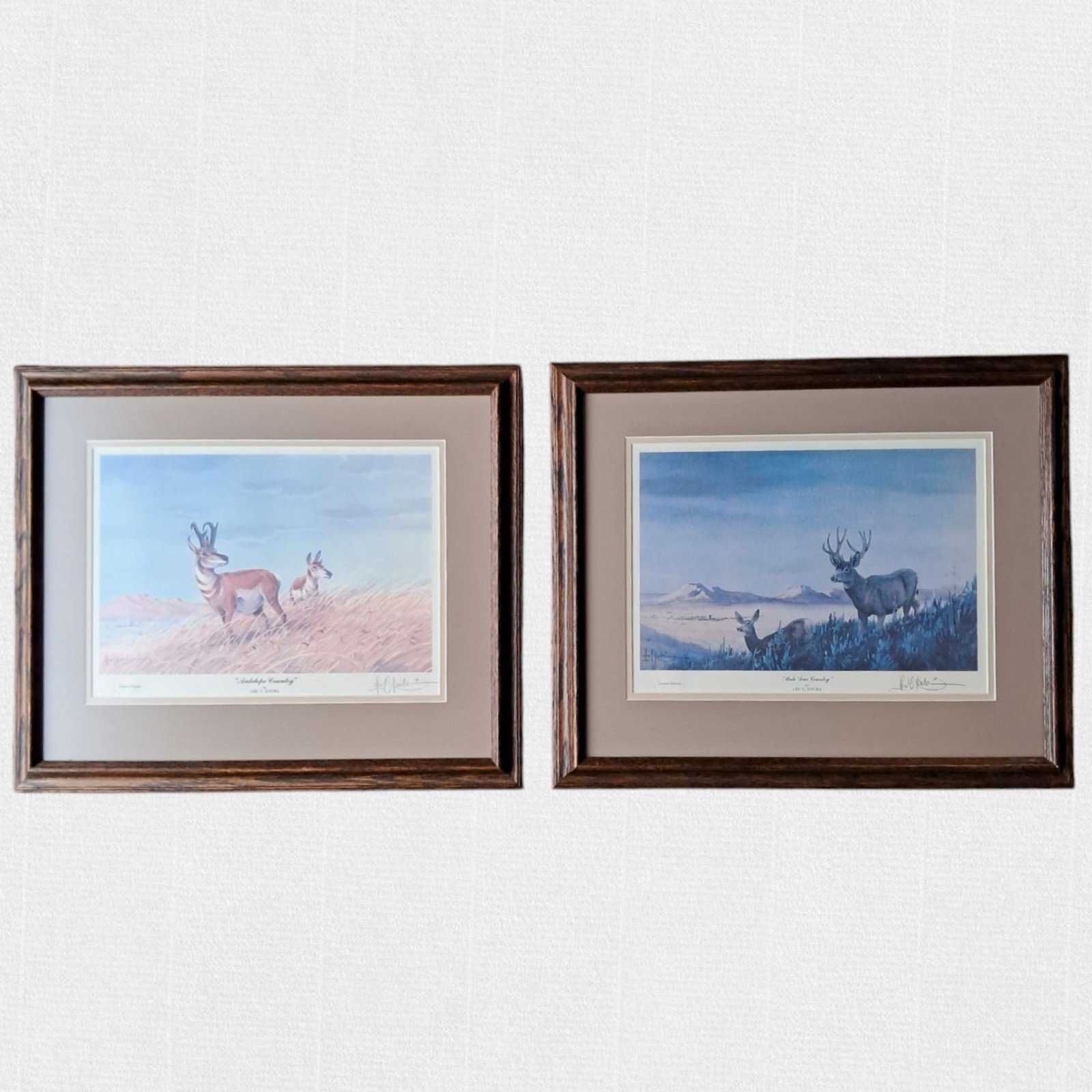 Framed Limited Edition 'Antelope Country' & 'Mule Deer Country' Signed Les Kouba
