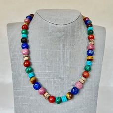 Sterling Silver Misc Natural Gemstone 18 Beaded Necklace SN-3215