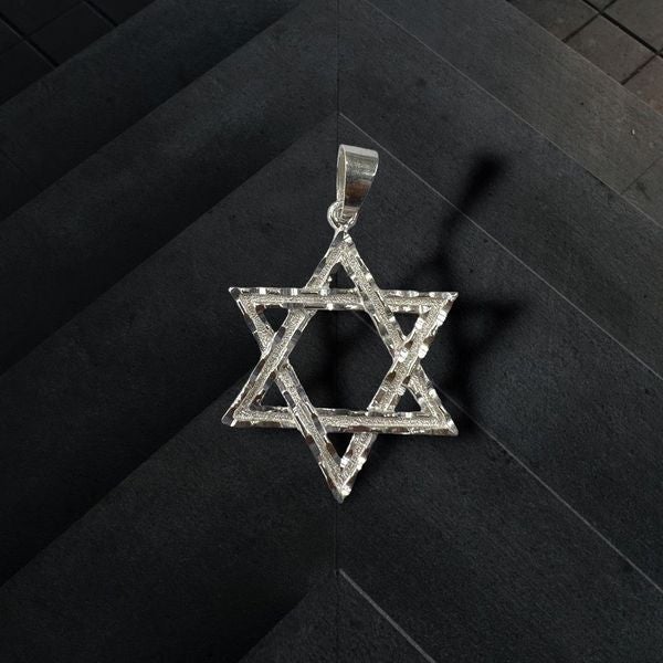 Sterling Silver 925 Star of David Pendant Charm Diamond Cuts
