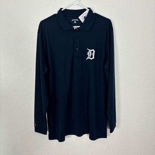 New Antigua Detroit Tigers Navy Blue Collared Long Sleeve Henley Top Men's Large