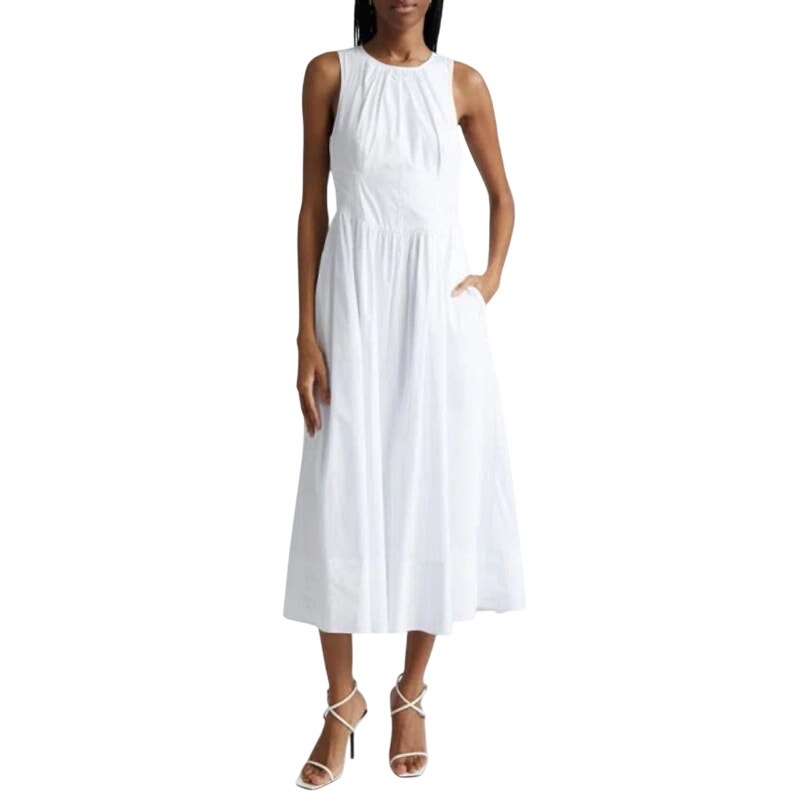 Cinq A Sept White Benita Double Bows Back Sleeveless Crewneck Midi Dress 2 NWOT