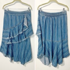 Anthropologie Pilcro Blue Striped Chambray Tiered Midi Skirt Size 10