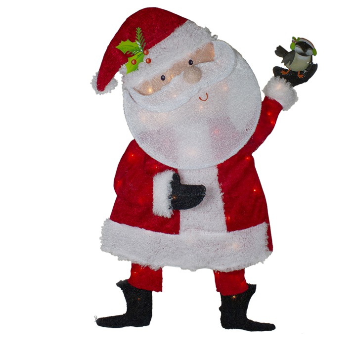 32 Lighted Red White Chenille Santa Outdoor Christmas Decoration