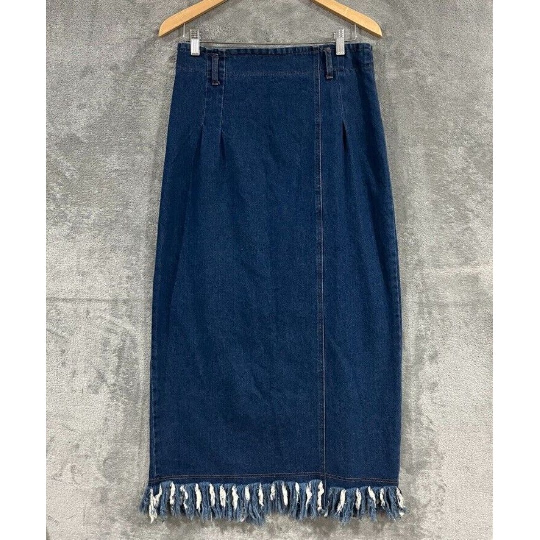Vintage 90’s Y2K Grunge Skirt Sz Small Denim Frayed Midi Maxi Fringe Hem