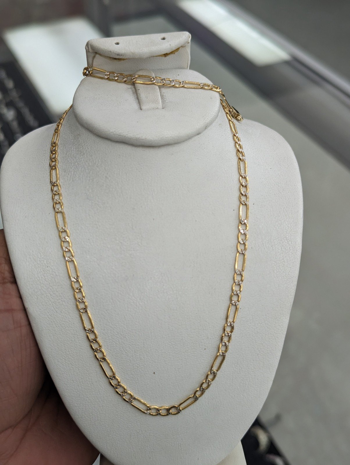 10kt Real Gold Figaro Diamond Cut Chain 3.5mm 18 inches