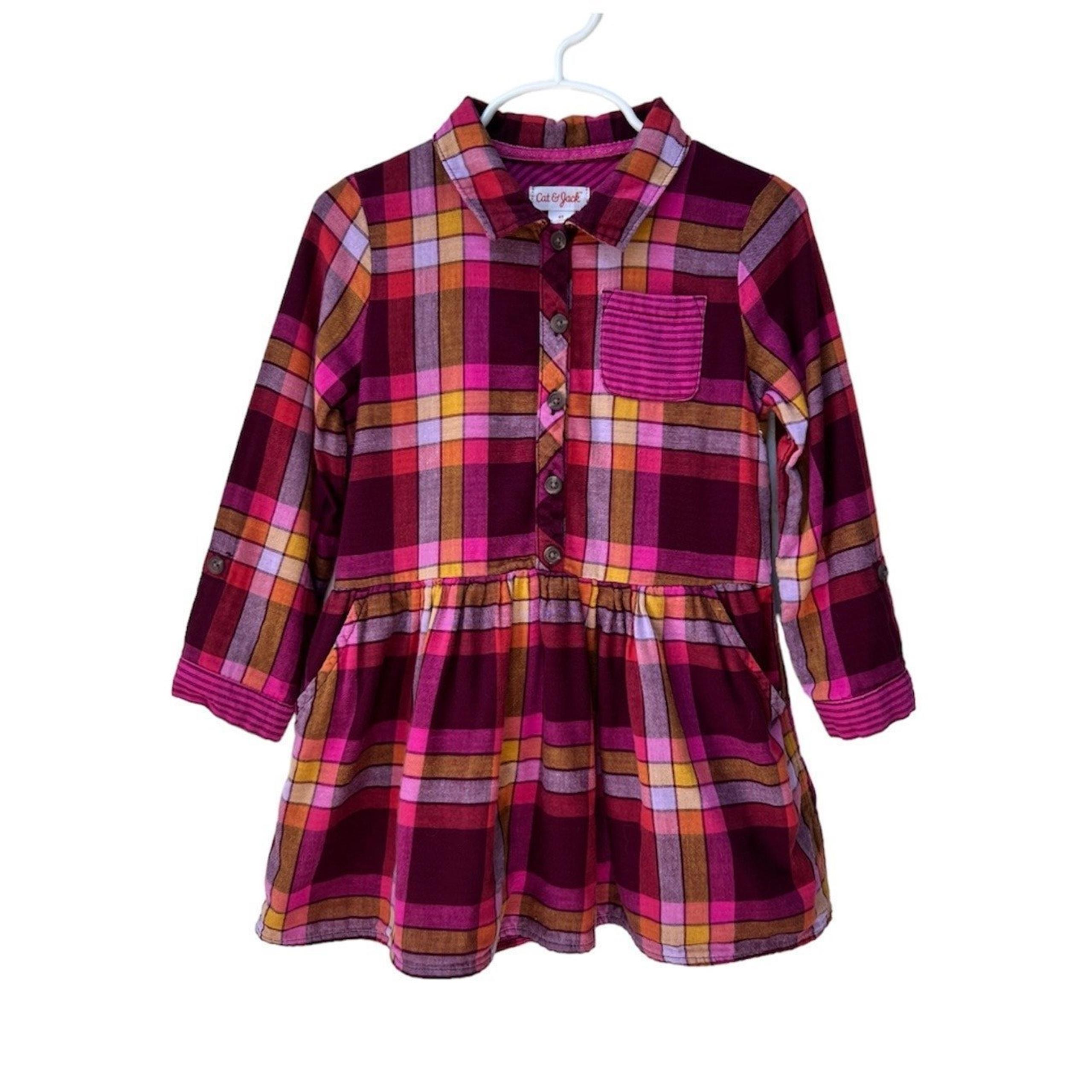 Cat & Jack Girls Plaid Gauzy Cotton Shirt Dress Size 4T