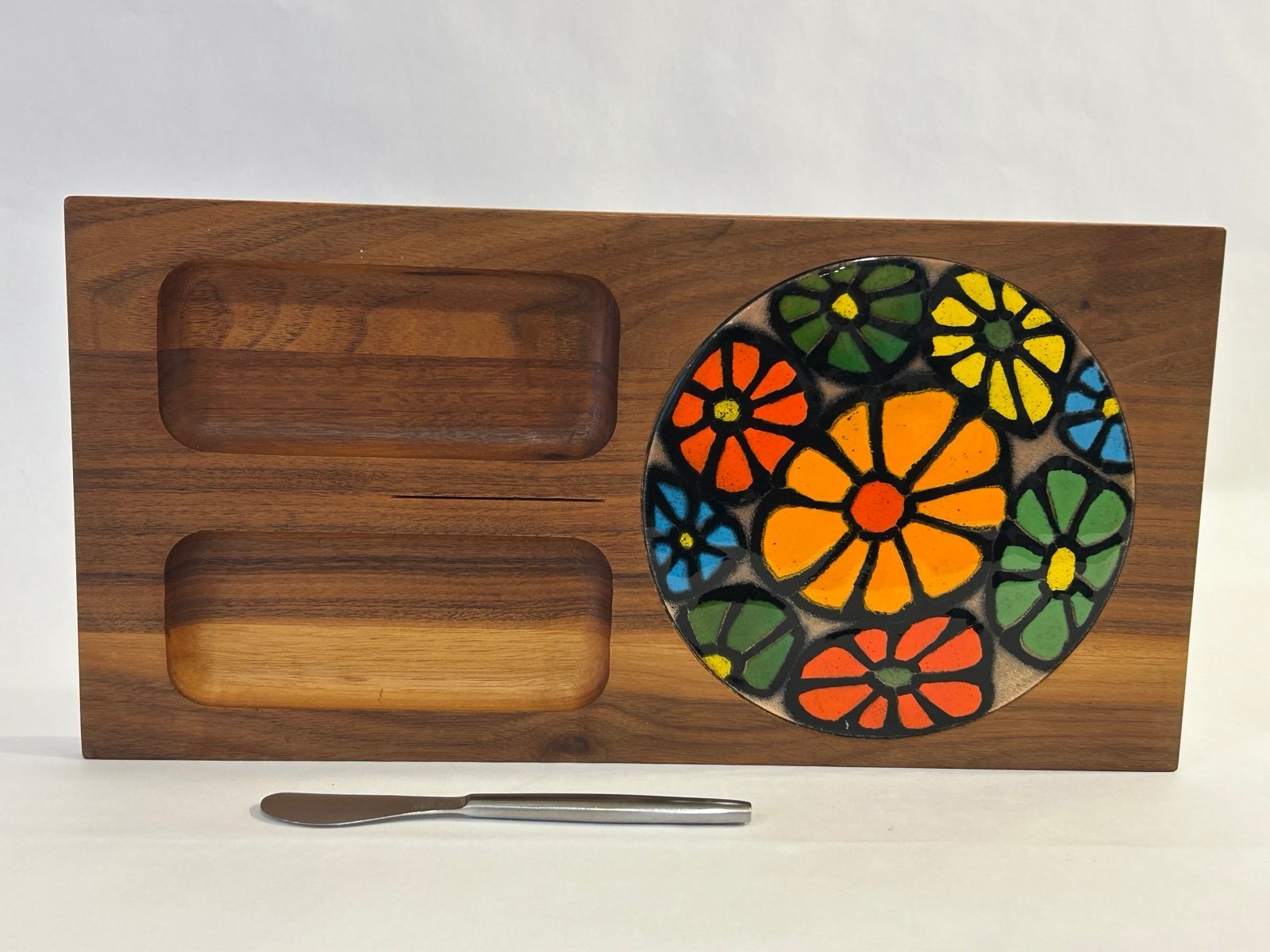 Earnest John Creations Walnut and Enamel On Copper Tile Cheese & Cracker Board