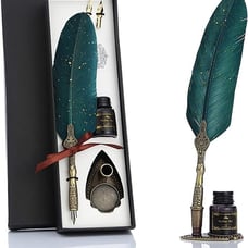 Feather Pen and Ink Set, Glittering Quill Pen Set Antique Calligraphy Dip Pen