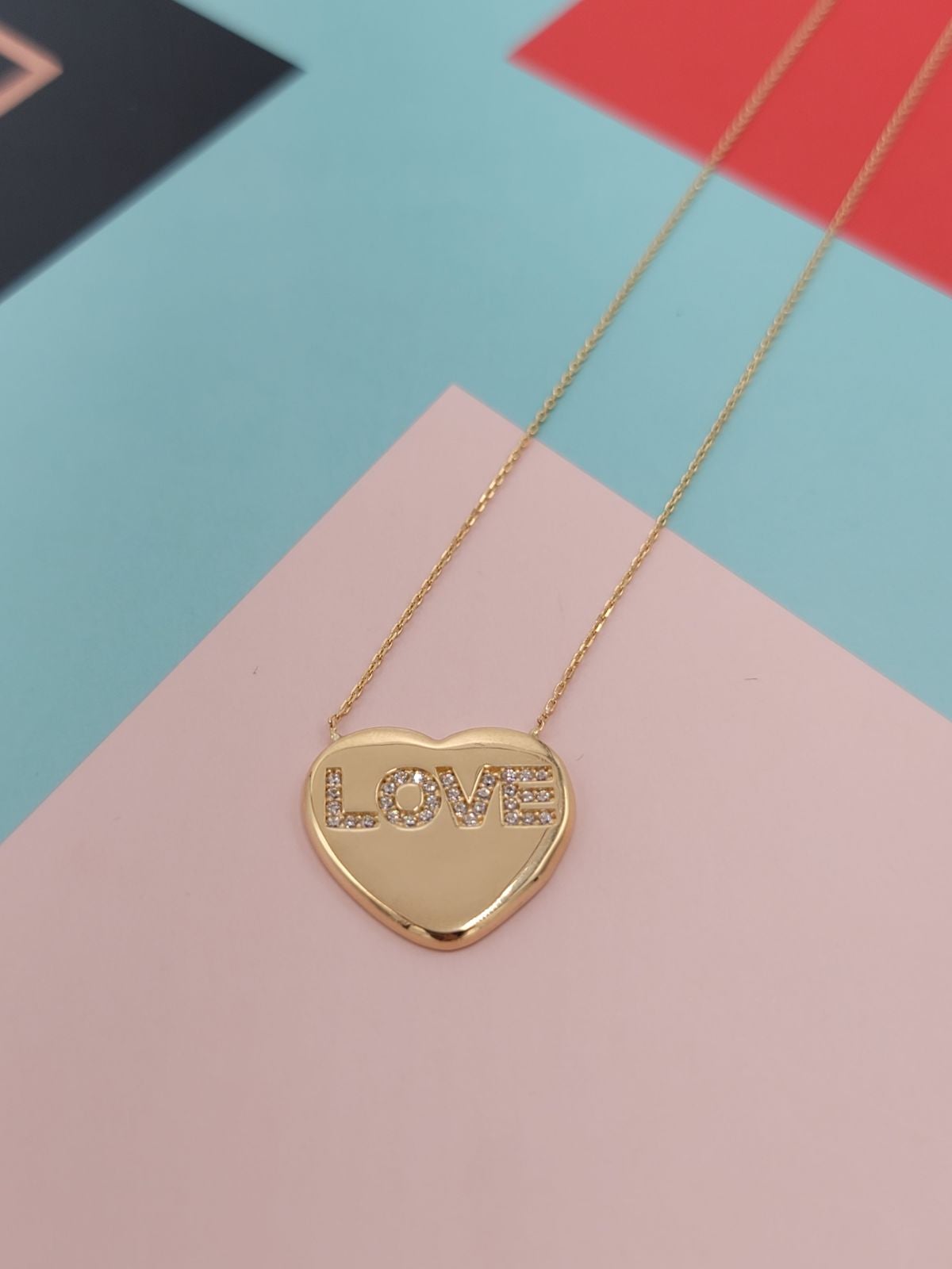 Solid 14k Gold love medal Necklace