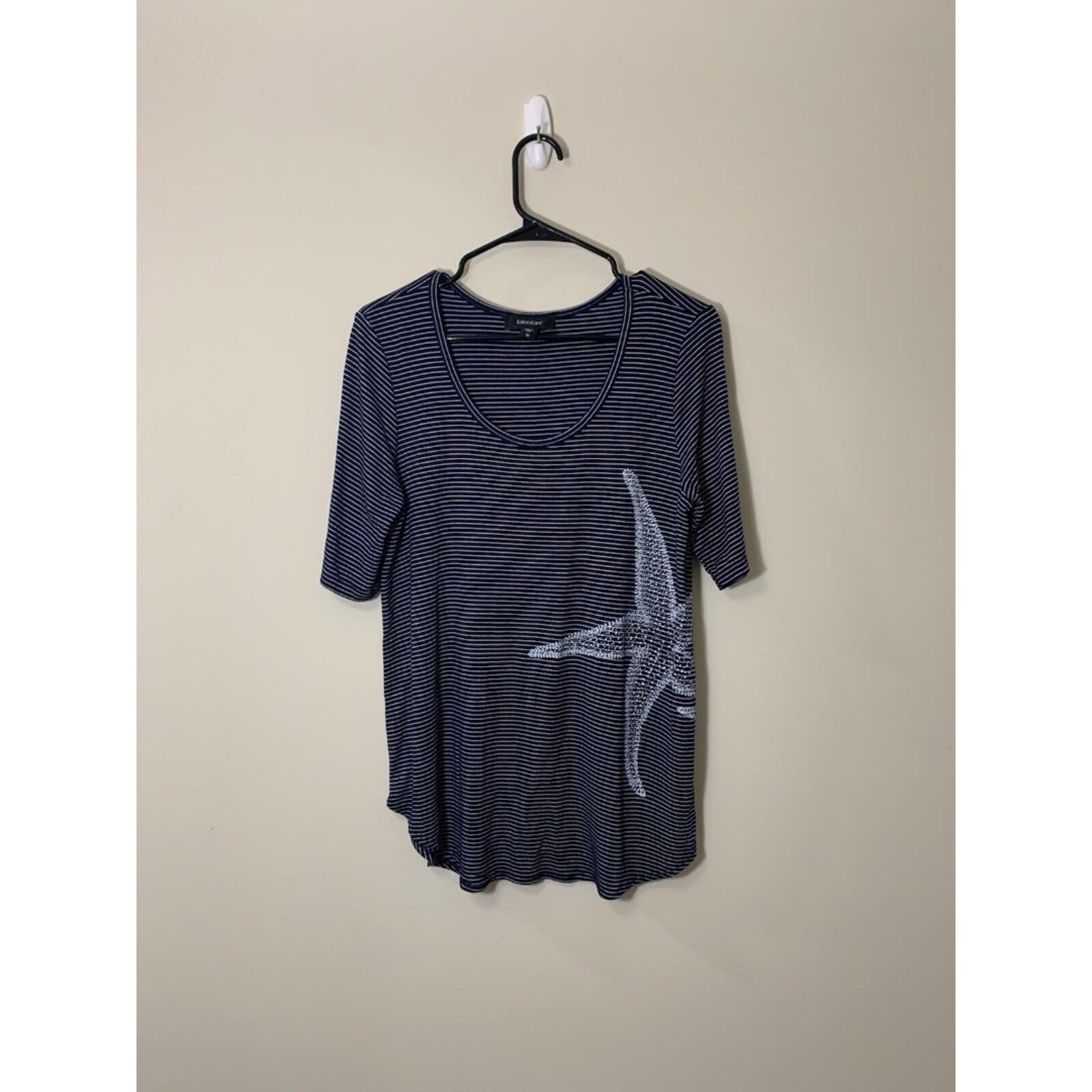 Karen Kane Blouse Top Women MediumMulti Striped Starfish Short Sleeve Round Neck