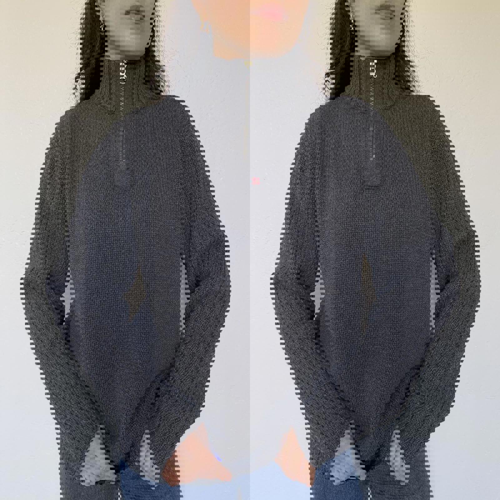 Vintage Ralph Lauren Grey Quarter Zip Knit Sweater