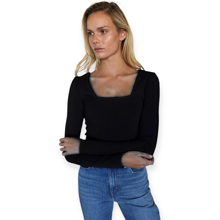 NWT The Range Alloy Ribbed Top Black Elastic Banded Long Sleeve Size XS fits Med