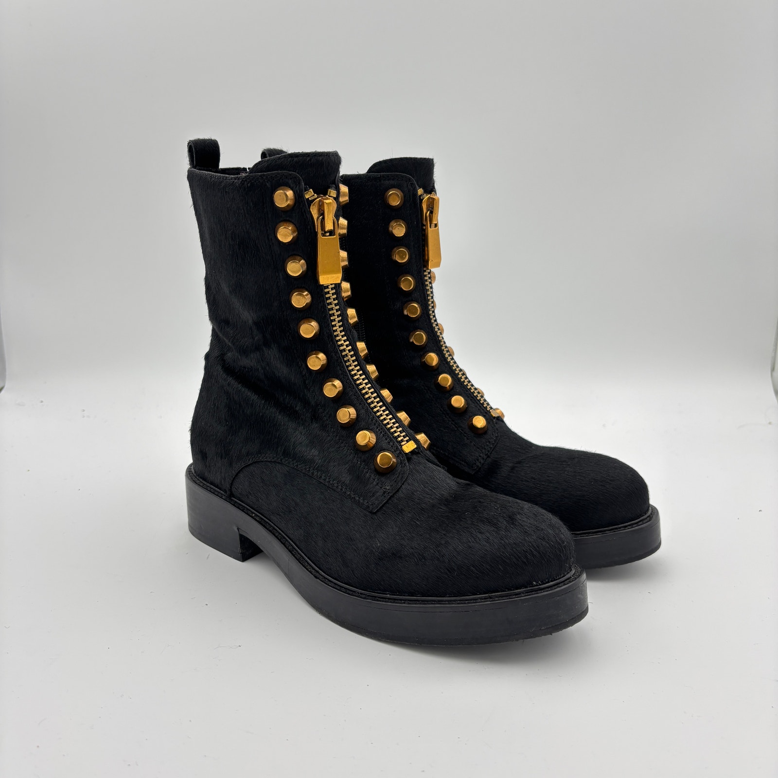 Rare Jeffrey Campbell Tonette Calf Hair Zip Studded Combat Boots Women's 8.5