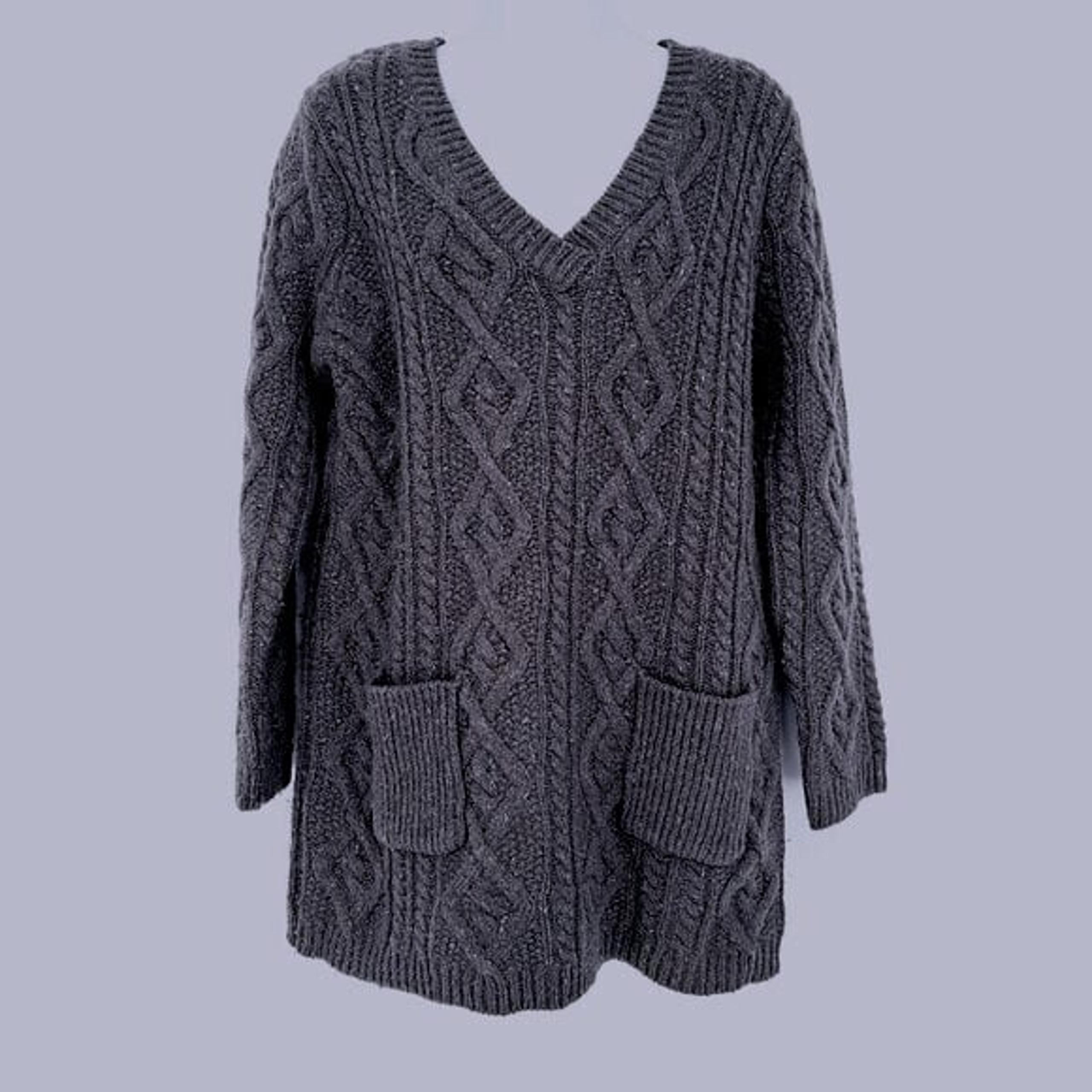 Soft Surroundings Gray  Wool Alpaca Cashmere Chunky Cable Knit Sweater Size S