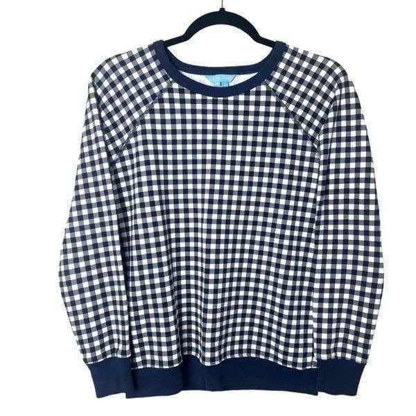 Draper James Natalie Sweatshirt Gingham Navy White Sz XS EUC