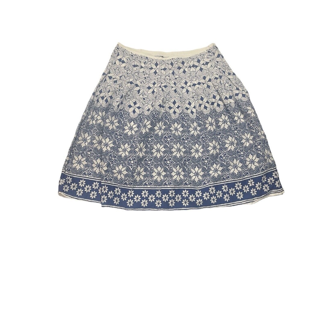New York & Company Blue And White Floral Cotton Print Flare Skirt Womens Size 10
