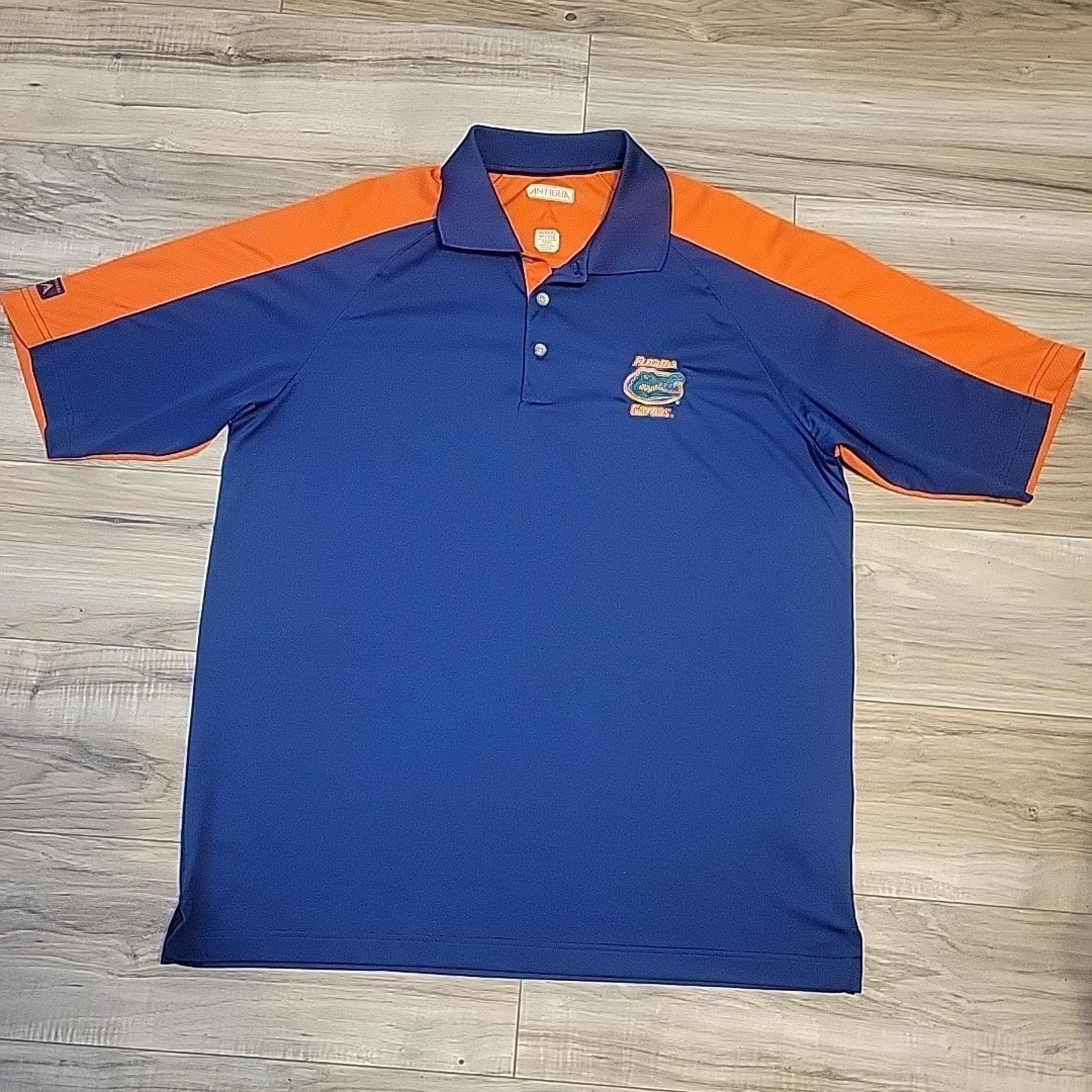 Florida Gators Antigua Polo Shirt Mens  Medium Blue Orange NCAA  Short Sleeve