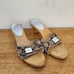 Vintage Coach Women's Y2K Monogram Juliet Heels Wood Clogs Tan Size 7