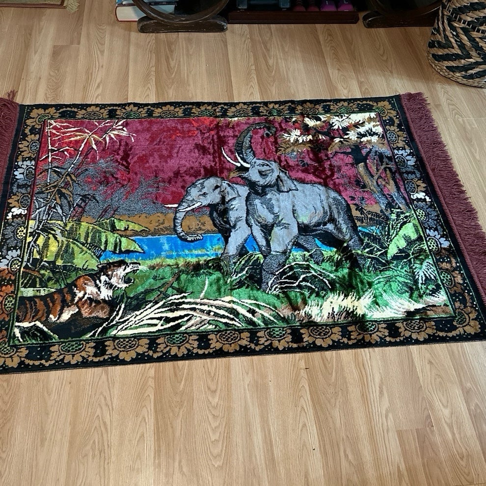 1970’s Elephants Tapestry Velvety Rug