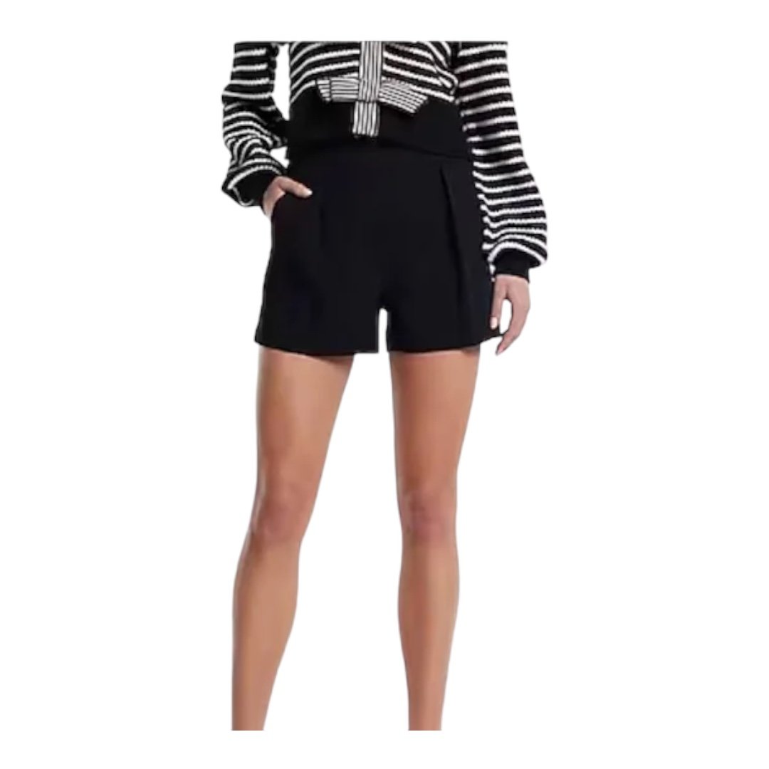Express Stylist Super High Waisted Pleated Tailored Shorts in Pitch Black