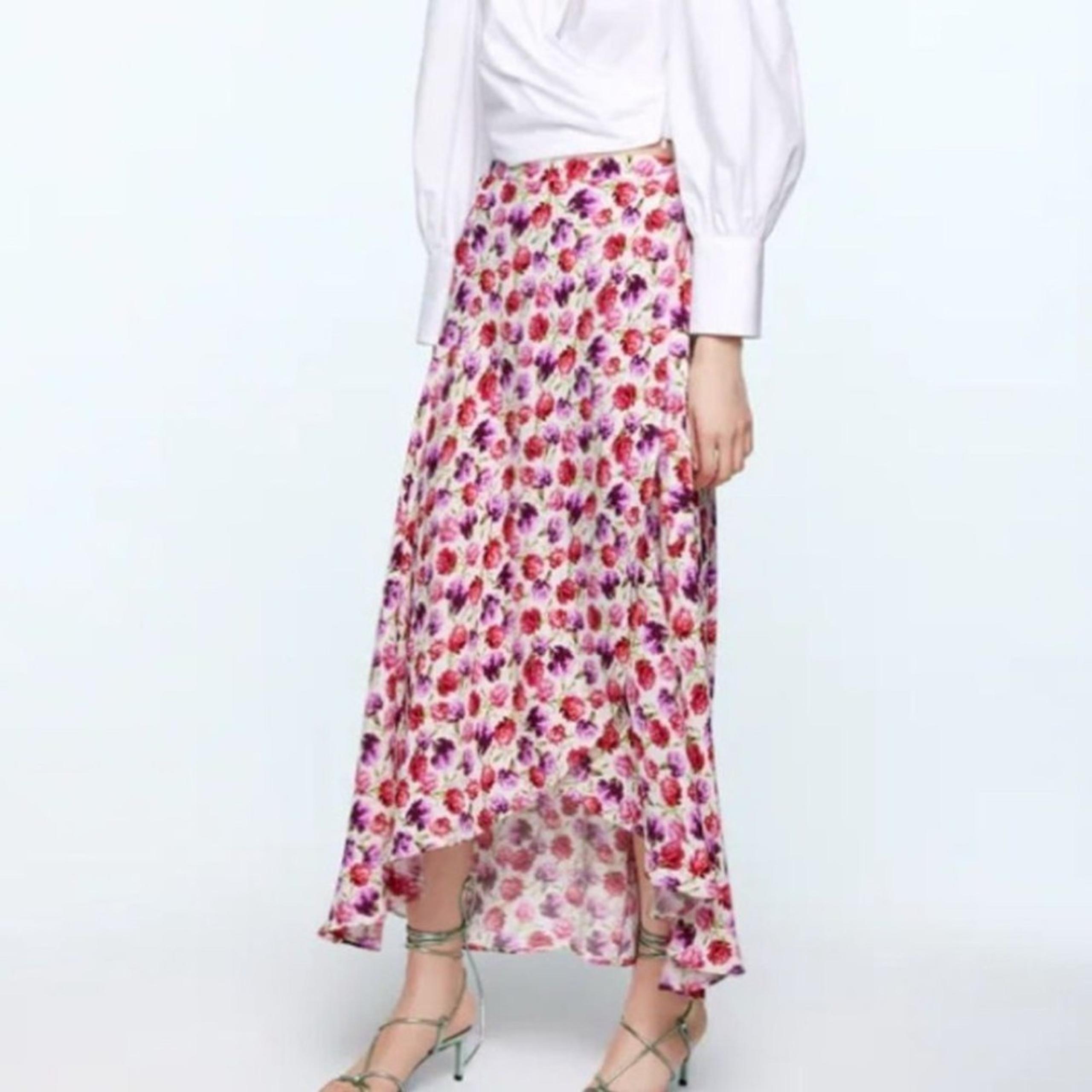 Zara Women’s Rose Floral High Low Sarong Maxi Wrap Skirt Blogger Favorite Size S