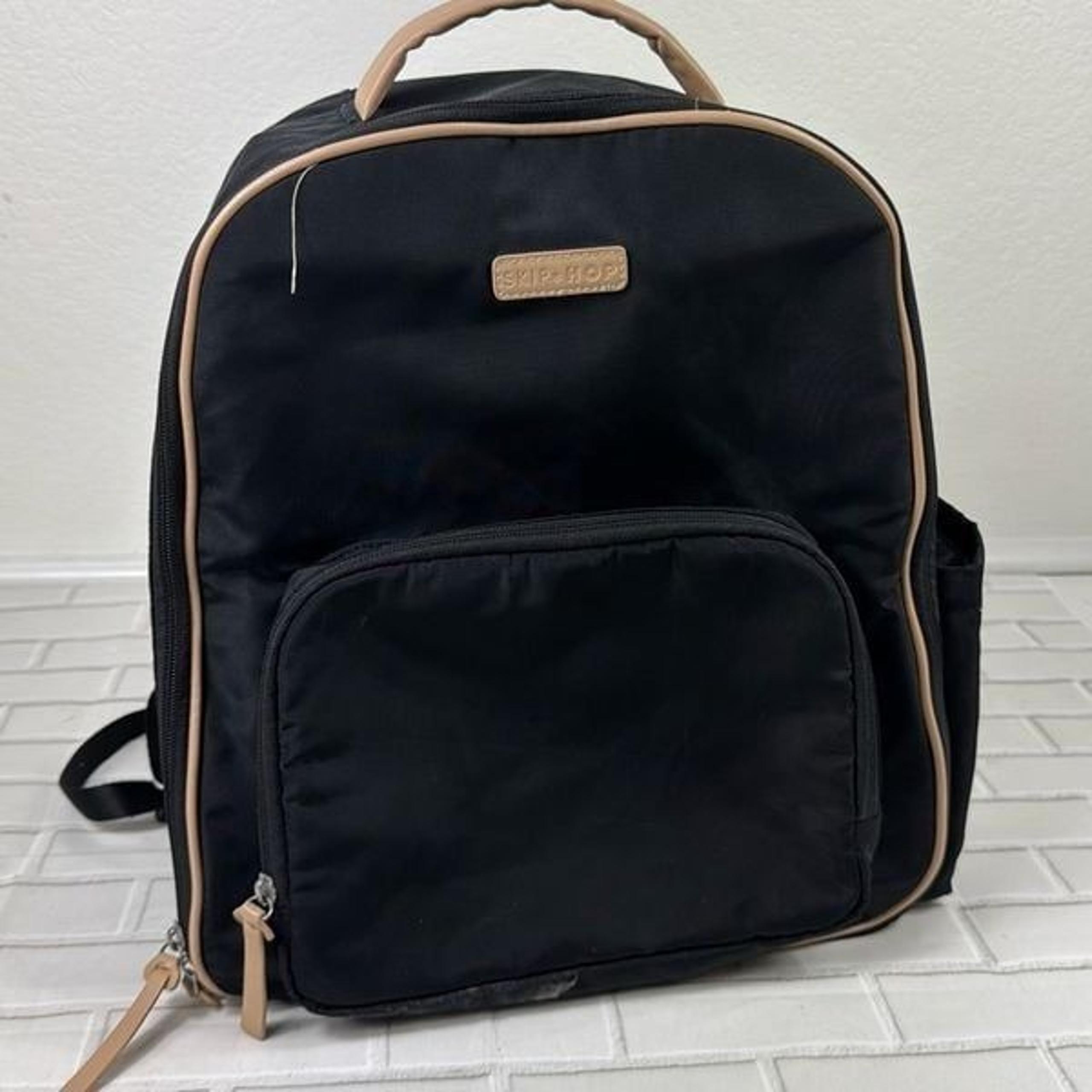 Skip Hop Diaper Bag Backpack Full Zip Clear Pockets Stroller Attachment Black