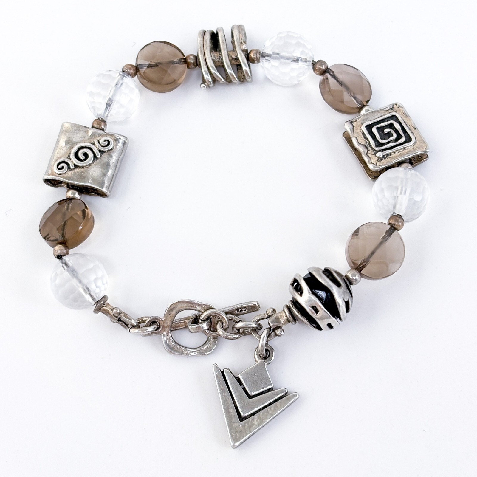 Silpada Sterling Silver 925 Smoky Quartz Crystal Beaded Bracelet 7.5 B1275