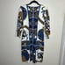 J McLaughlin Sophia 3/4 Sleeve Blue Brown Patterned Nylon Blend Dress sz Medium