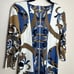 J McLaughlin Sophia 3/4 Sleeve Blue Brown Patterned Nylon Blend Dress sz Medium