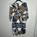 J McLaughlin Sophia 3/4 Sleeve Blue Brown Patterned Nylon Blend Dress sz Medium