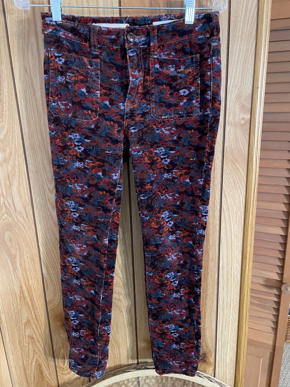 Floral print corduroy skinny pants - 26