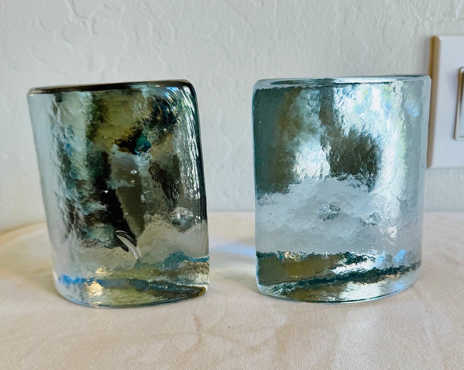 1970s Blenko Glass Half Moon Bookends Paperweight Mid-Century 5 VTG