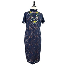 Lovedrobe Women’s Plus Sheath Dress Lace Embroidered Midi Blue Floral Size 18