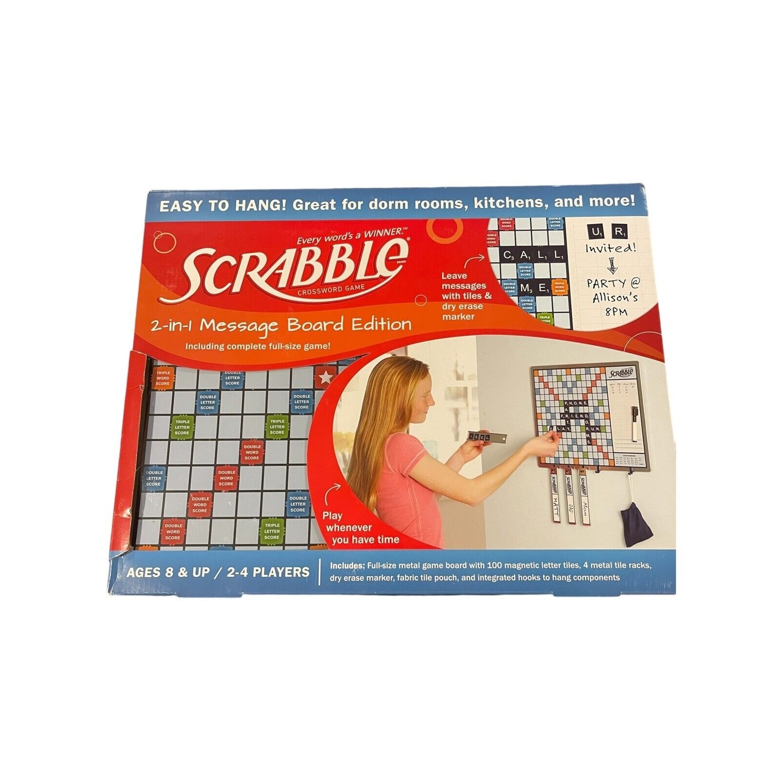 SCRABBLE 2-In-1 MESSAGE BOARD Edition Hasbro Winning Solution Magnetic Tiles NOB