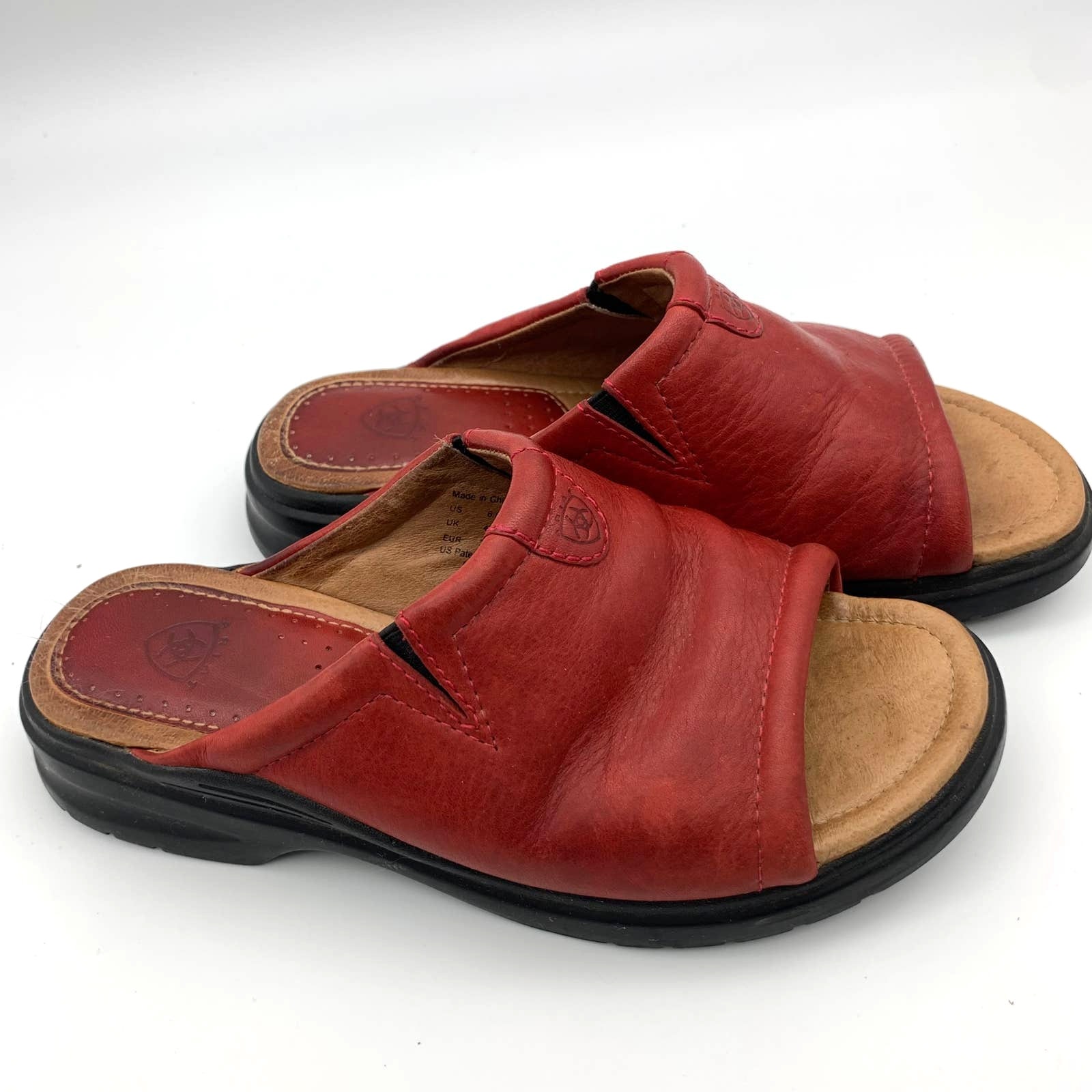 Ariat Bridgeport Red Leather Slides Sandals Womens Size 6.5B