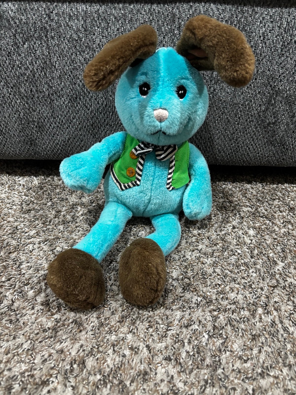 Sprinkles Division 1999 Blue Puppy Dog Green Vest Striped Brown Ears Plush