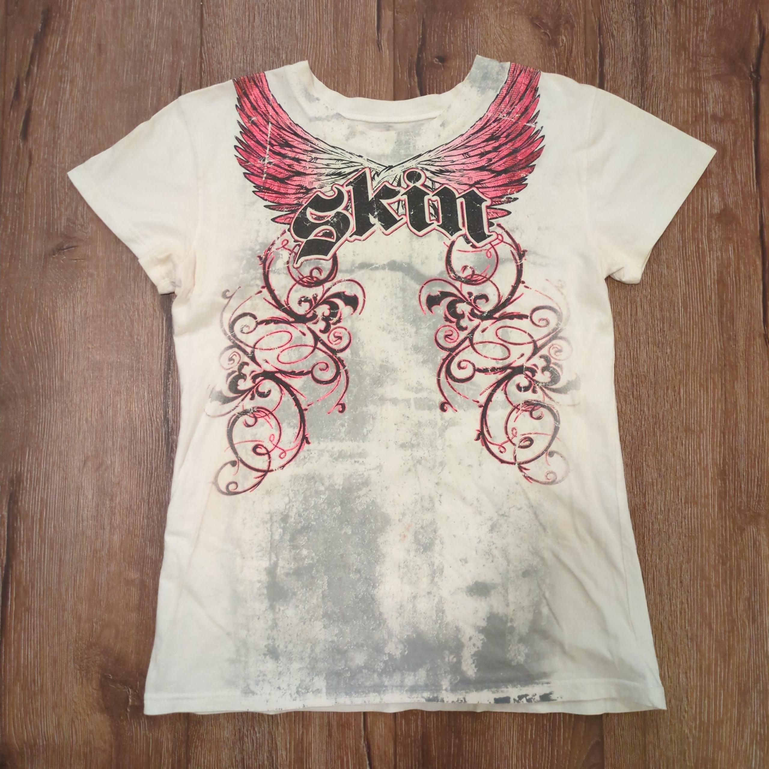 Y2K Skin Industries Women's Small Shirt (Youth XL) Baby Tee Wings Pink Babydoll