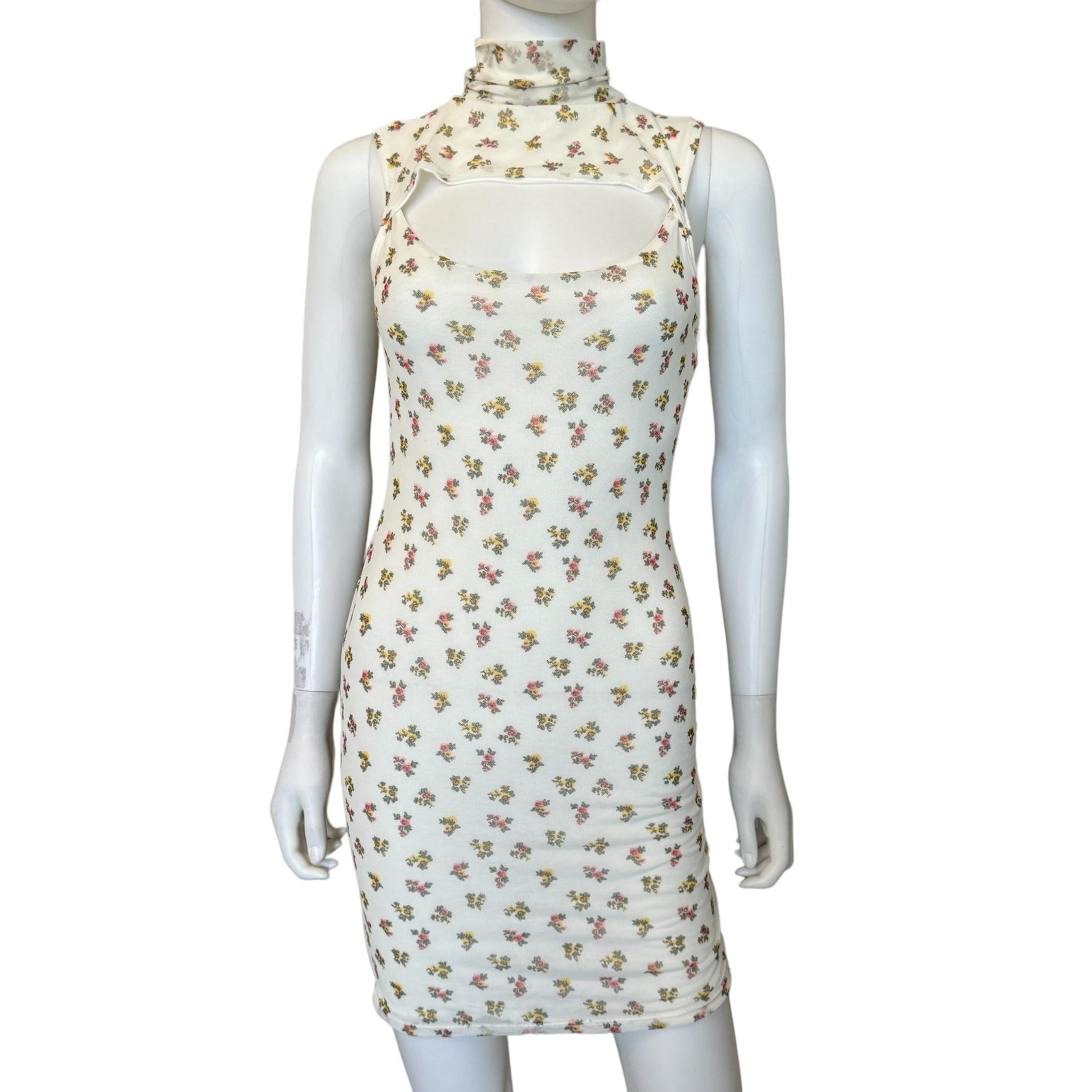 New ~ VELVET TORCH ~ Floral Cut Out Sleeveless Mock Neck Bodycon Dress Size XS