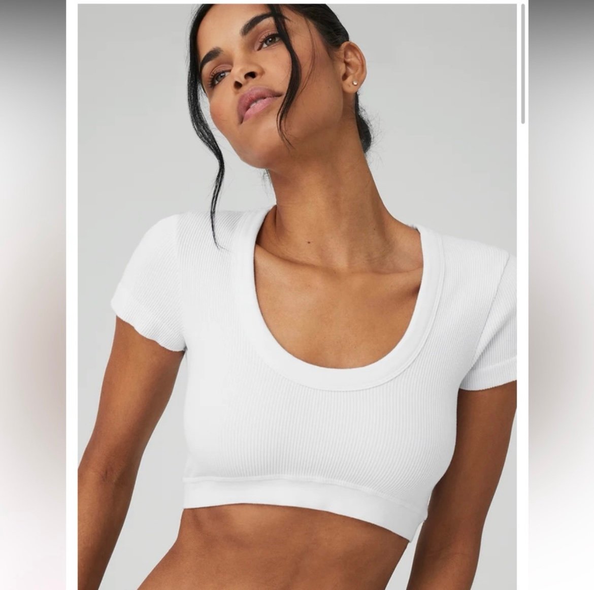 ALO Yoga Seamless Ribbed Cropped Serene Short Sleeve-White-Medium NWT
