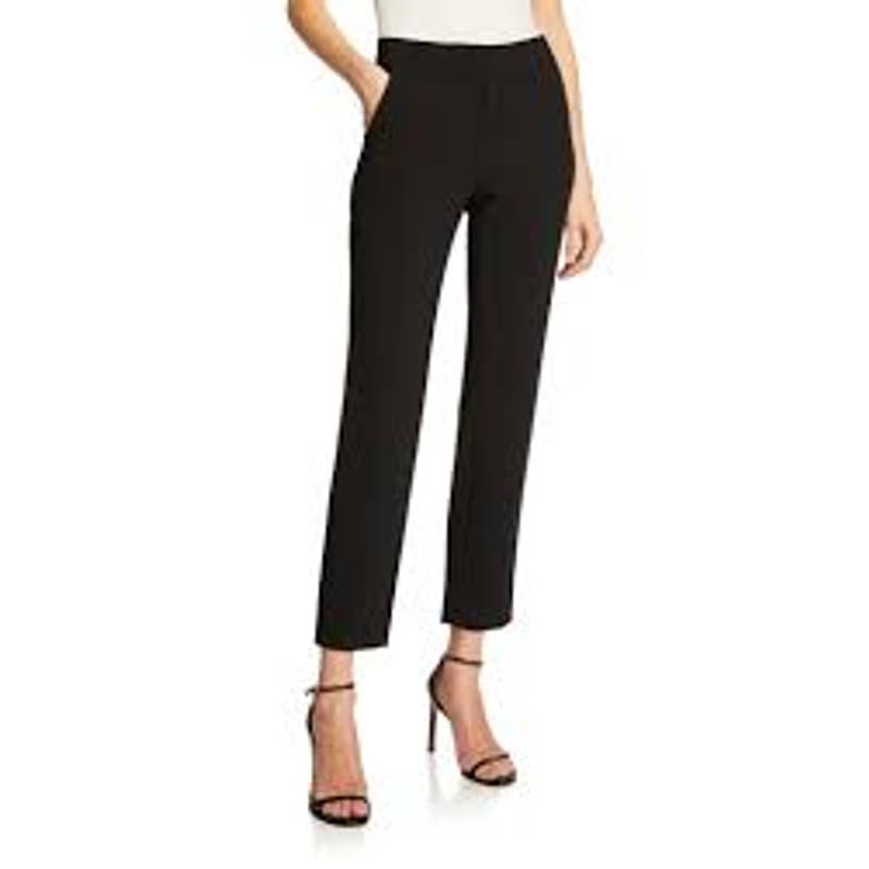 ST. JOHN Women's Navy Blue Cropped Laser Cut Eyelet Hem Emma Fit Trousers sz 8