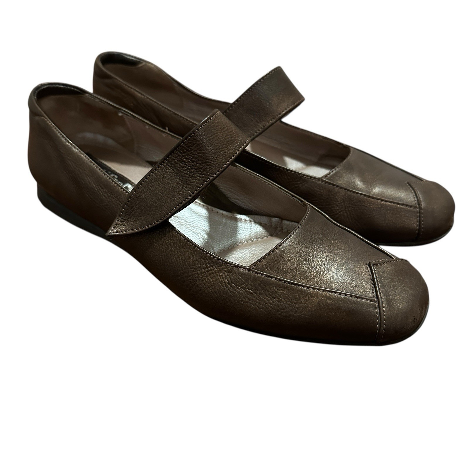 BeautiFeel Women's Mary Jane Flats Bronze Leather Shoes Size 37 Made in Israel