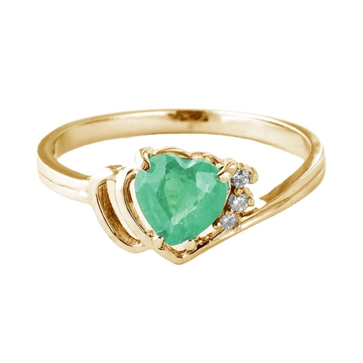 14K. SOLID GOLD RING WITH NATURAL DIAMONDS & EMERALD (Yellow Gold)