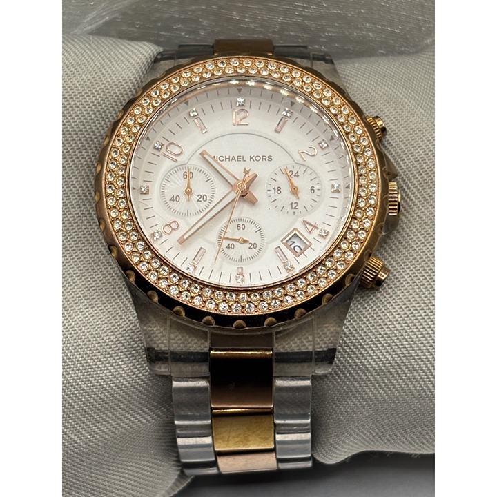 Michael Kors Womens MK-5323 Chronograph Stainless Steel Watch With Crystal Bezel