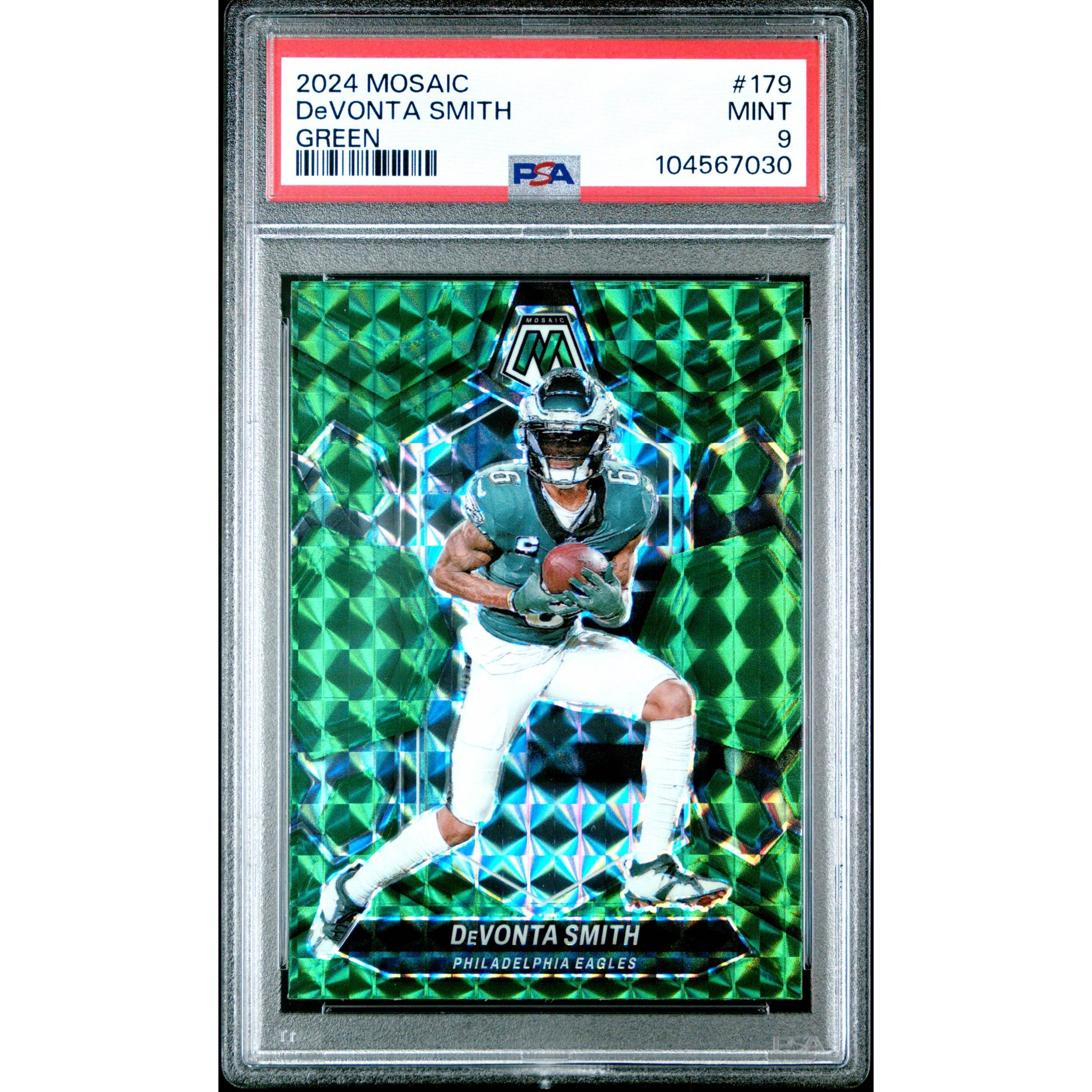 Graded 2024 Panini Mosaic DeVonta Smith #179 Green Card PSA 9