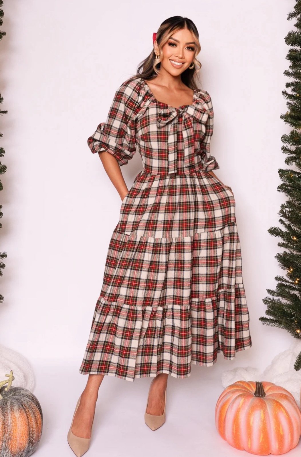 Ivy City Co Plaid Midi Dress