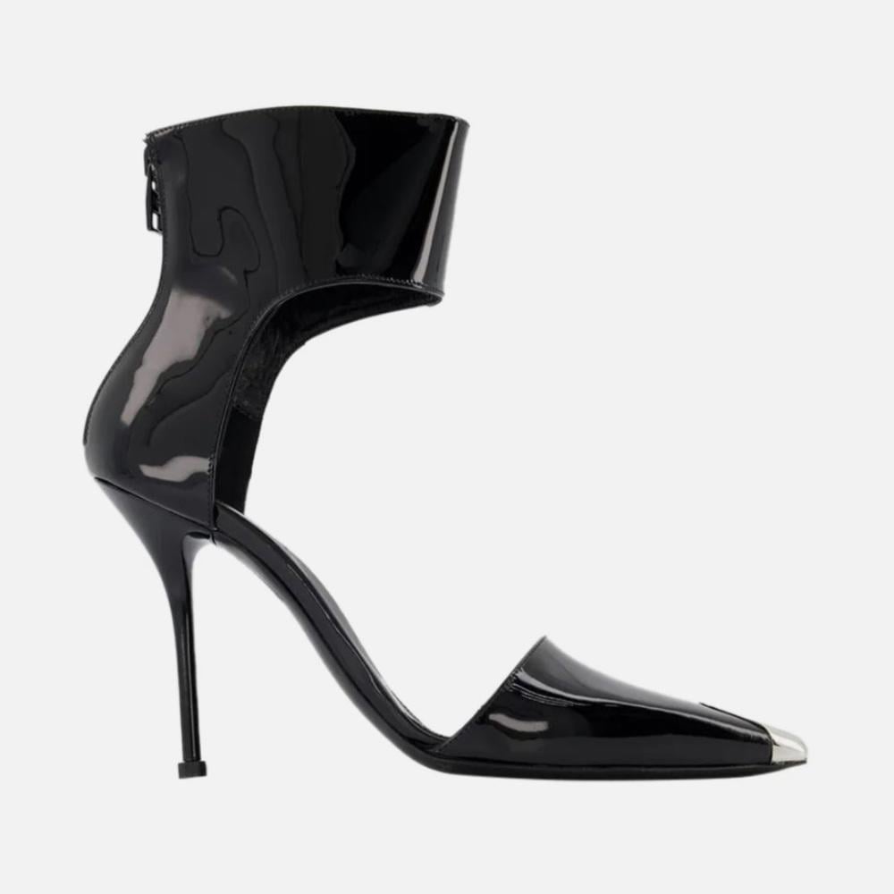 ALEXANDER MCQUEEN Sandals in Black Pantent/Silver Leather