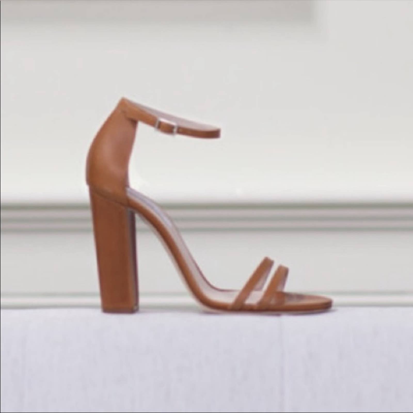 Emerson Fry tan leather thin stripe block heel ankle strap sandals 41 11